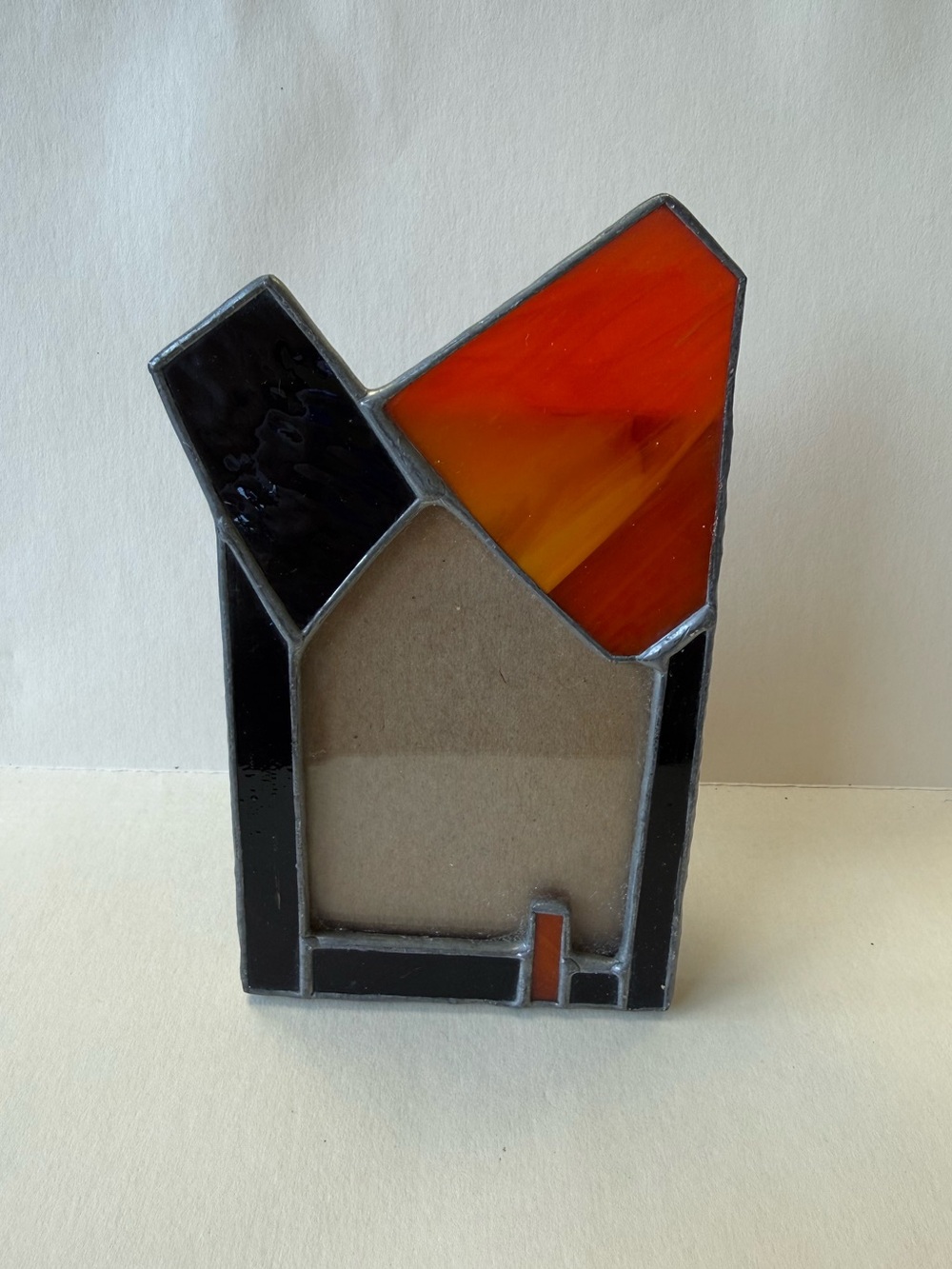 Vintage Black & Orange Stained Glass Abstract Art Picture Frame Velvet Back.
